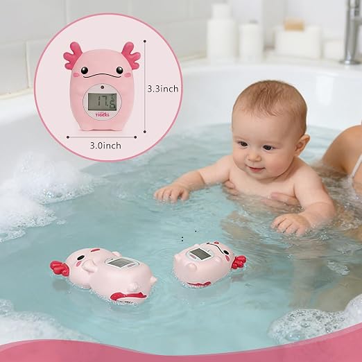 Baby Bath Thermometer, Digital Temperature Water Thermometer, Safety Bathtub Floating Toy for Baby, Infants, Toddlers - Pink Axolotl