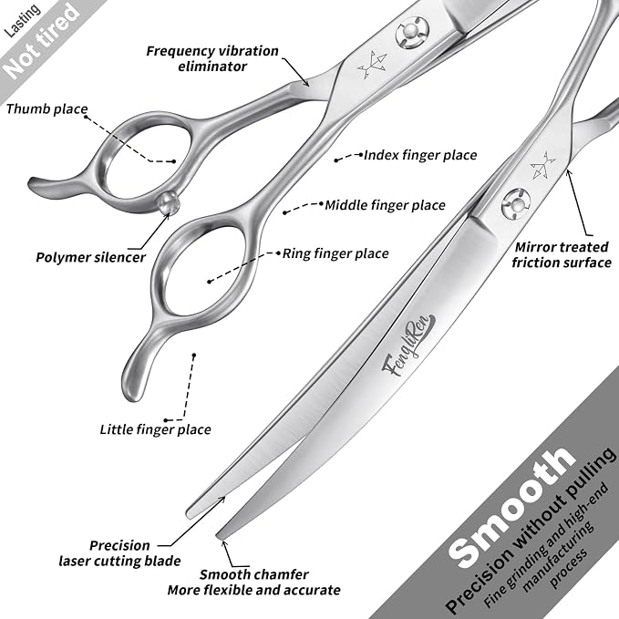 High-end Professional Dog Grooming Curved Scissors Pet Curved Shears 7.5 Inches Extremely Very Sharp Made Of Stainless Steel Alloy By Hand For Dog Cat Groomer