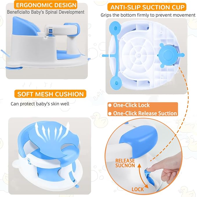 Baby Bath Seat for Babies 6 Months & up, Non-Slip Toddler Bath Seats for Babies Sitting Up,Safe Infant & Newborn Baby Bath Chair Support for Bathtub/Living Room/Shower Room, Blue