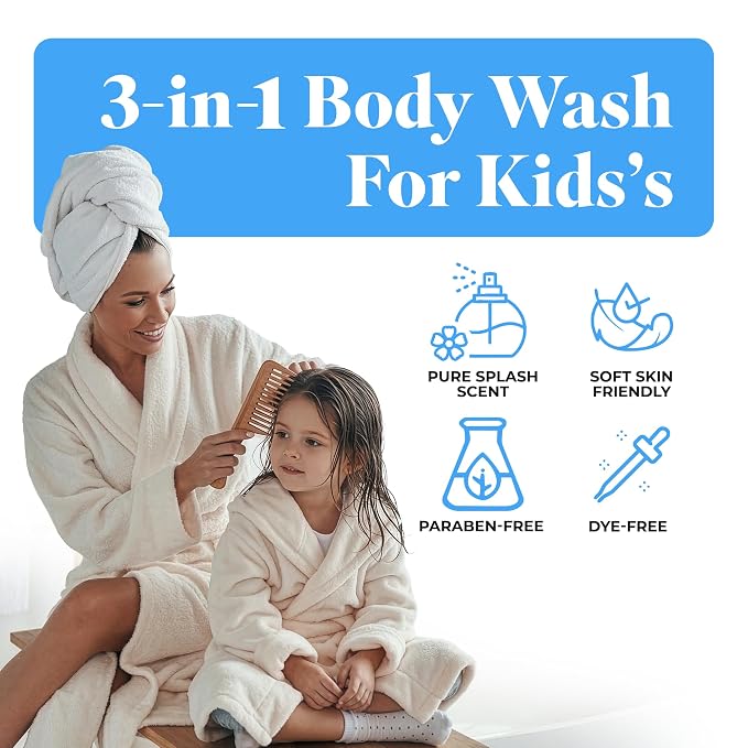 White Rain 3-in-1 Kids Shampoo Conditioner Body Wash, 12 fl oz (Pack of 3), Tear-Free Shampoo, Kids Body Wash, Paraben-Free, Gentle Formula for Daily Bath Routines, Pure Splash