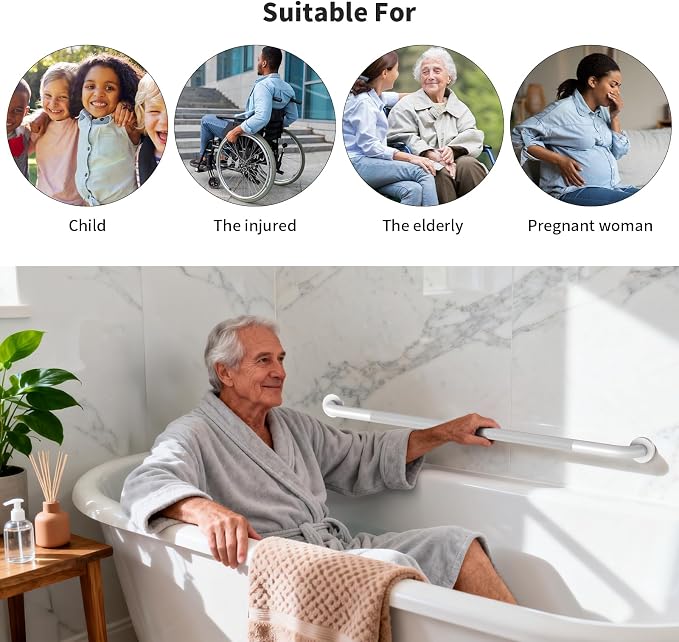 42 Inch White Shower Grab Bar w/Anti Slip Knurled Grip, ZUEXT Stainless Steel Bath Grab Bar,Bathroom Balance Bar, Wall Mount Safety Handrail Support, Handicap Injury Elderly Senior Assist Handle