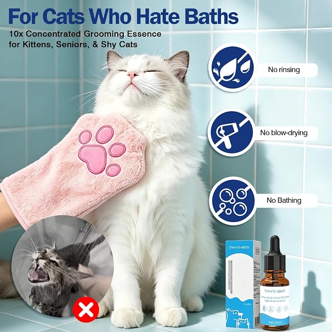 Cat Shampoo Waterless No-Rinse Concentrated – for Cats Dogs Pets Afraid of Baths | Indoor Use, No Blow-Dry, Travel Portable | Soothes Skin, Hydrates, Pomegranate | 0.34 oz