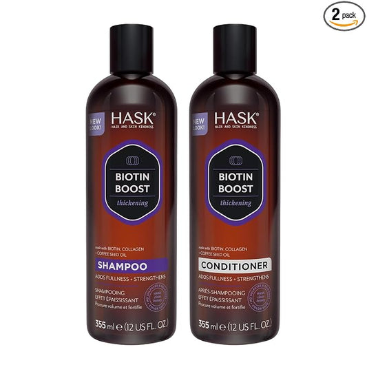 HASK Biotin Boost Thickening Shampoo + Conditioner Set | Adds Fullness, Strengthens, Volumizes, Sulfate-Free, Paraben-Free, Gluten-Free, Color Safe | 12oz each