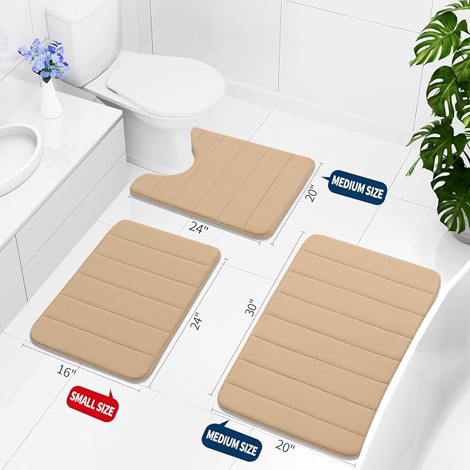 Buganda Memory Foam Bath Mat, 59" x 20", Ultra Soft Bathroom Rugs, Water Absorbent and Machine Washable Bath Rug Runner for Bathroom, Shower, and Tub, Camel