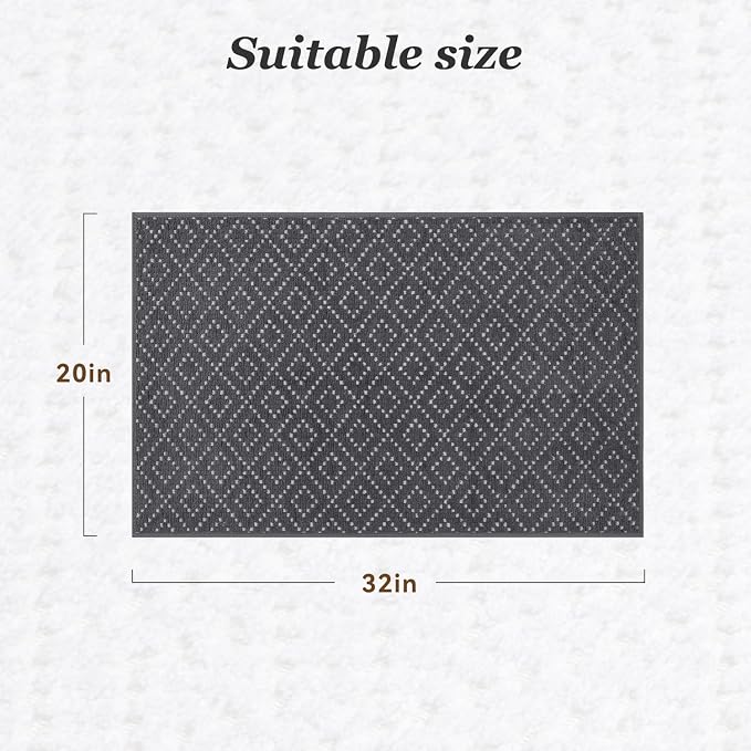 AMOAMI Thin Bath Mat, Super Absorbent Bath Mats for Bathroom, Quick Dry Rubber Backed Bath Rug Non Slip, Chenille Surface Thin Bathroom Rugs Fit Under Door,Low Pile Shower Rug,Dark Grey,20" x 32"