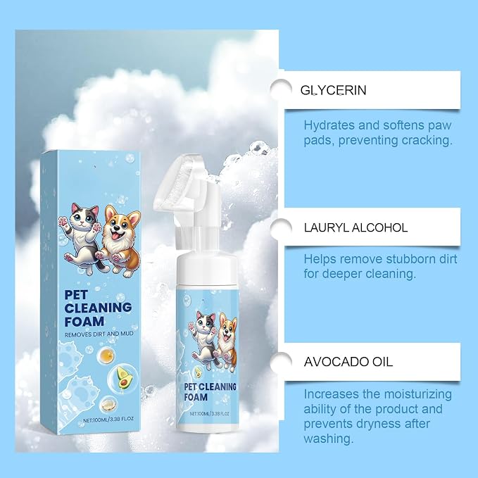 Dog Paw Cleaner Foam for Dogs & Cats, Moisturizing Paw Care | No-Rinse, Pet Safe, Avocado & Coconut Oils, Deeply Hydrates Dry Cracked Pads, After-Walk Care, Sensitive Paws