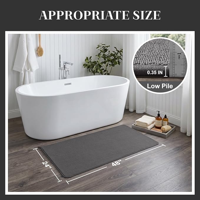 MontVoo Super Absorbent Bath Mat, Low-Profile Bathroom Rug, Breathable Quick Dry Bathroom Mats for Floor, Machine Washable Thin Bath Rug for in Front of Sink Bathtub,Outside Shower, Darkgrey, 24"x48"