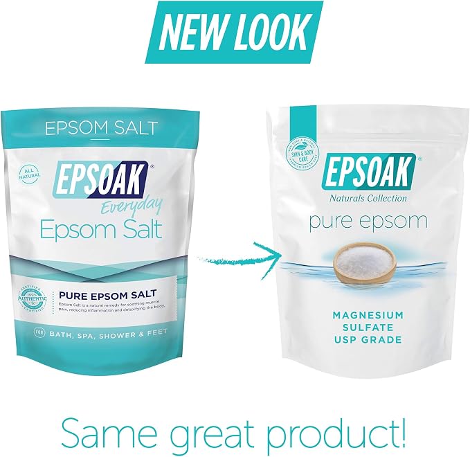 Epsoak Epsom Salt 4 lb. Magnesium Sulfate USP. (Qty. 2 x 2 lb. Bags) Resealable Epsom Salt Bag Unscented, Made in The USA, Cruelty-Free Certified
