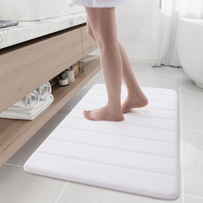 Buganda Memory Foam Bath Mat, 35.4" x 24", Ultra Soft Bathroom Rugs, Water Absorbent and Machine Washable Bath Rug Runner for Bathroom, Shower, and Tub, White