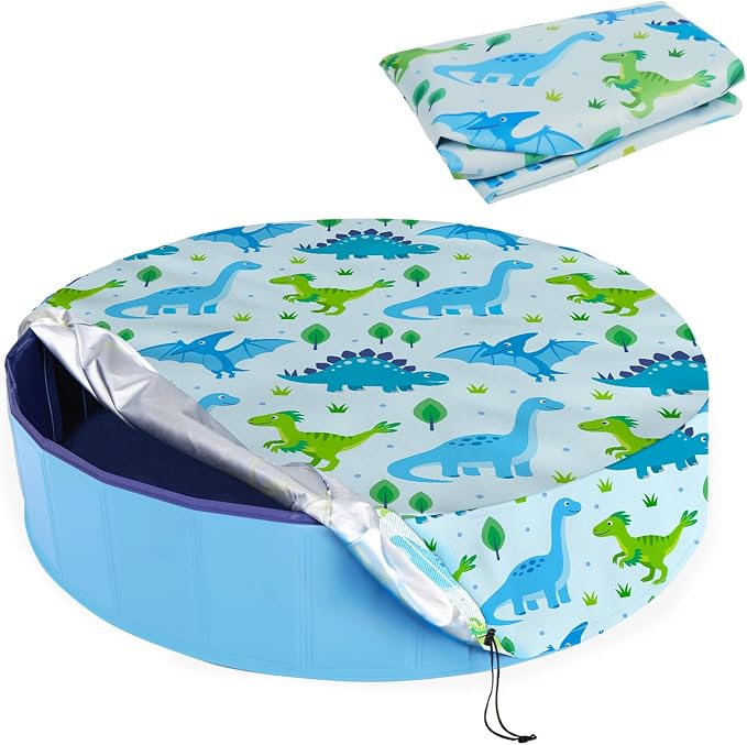 Foldable Dog Pool Cover – Waterproof Round Pet Dog Kiddie Bath Tub Lid Cover, Fit for 32/48/63 Inch Pools, Outdoor Portable Puppy Pool Accessories