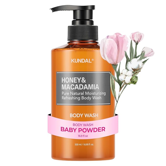 KUNDAL Nature Honey & Macadamia K Beauty Body Wash, Baby Powder, 16.9 Fl Oz - Calms, Refreshes & Deeply Hydrates Skin, Plant-Based Oils Keep Skin Smooth, Delivers Essential Nutrients & Moisture
