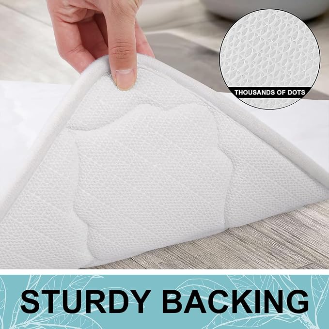 OLANLY Memory Foam Bath Mat Rug 47x17, Ultra Soft and Absorbent Bathroom Rugs, Non-Slip, Comfortable, Machine Washable Bath Carpet for Bathroom Floor, Tub, Shower and Home Decor Accessories, White