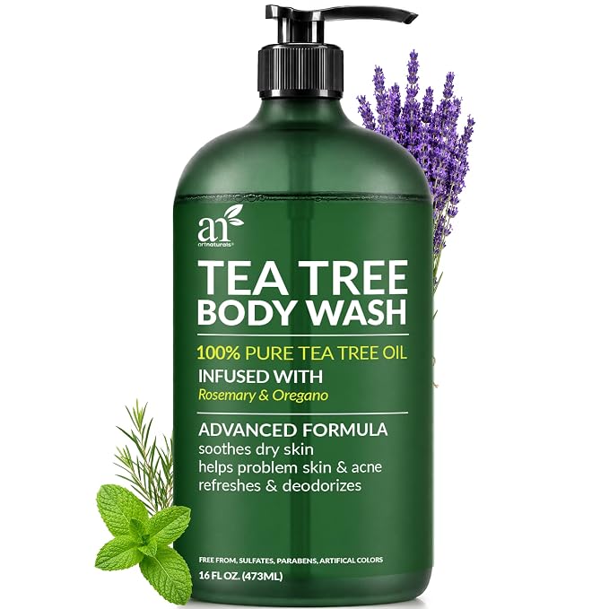 Artnaturals Tea Tree Body Wash 16 fl oz - Extra Strength Shower Gel with Rosemary & Oregano - For Acne, Athlete's Foot, Jock Itch, Ringworm & Body Odor - Men & Women, Sulfate & Paraben Free
