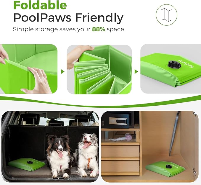 Furrybaby Dog Pool, Kiddie Pool with Hard Plate Collapsible Pet Bath Foldable Swimming Pet Pool Portable Green 32''