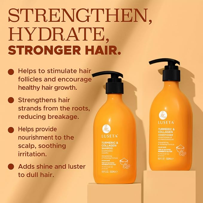 Luseta Volumizing Shampoo and Conditioner Set for Thin Fine Hair - Thickening & Plumping with Turmeric & Collagen, Lightweight Body Building for Flat Limp Hair, Sulfate-Free (2 x 16.9oz)