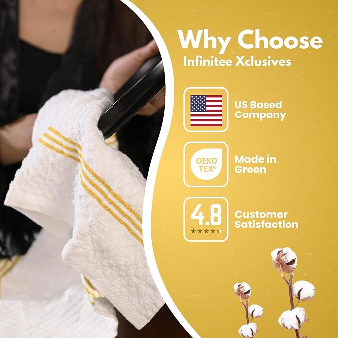 Infinitee Xclusives Premium Dish Cloth 100% Cotton 12 x 12 Inches |Pack of 4|-Ultra Soft Tea Towels - Highly Absorbent Kitchen Rags-Terry Dishcloth for Kitchen and Household Cleaning |Radiant Yellow|