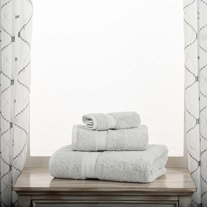 SUPERIOR Egyptian Cotton Ultra Plush & Absorbent, 3 Piece Set, Silver | Quick Dry, Soft Luxury Towel Set, Bath Essentials, Guest Bath, Spa, 1 Bath, 1 Hand, 1 Face Towels, Madeline Towels