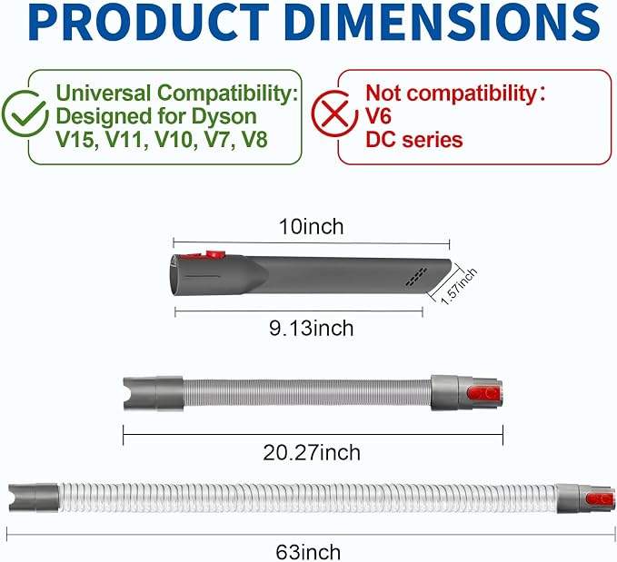 Attachment Kit - Extension Hose and Crevice Tool Compatible with Dyson V15 V11 V10 V7 V8 Absolute Animal Motorhead Trigger Model