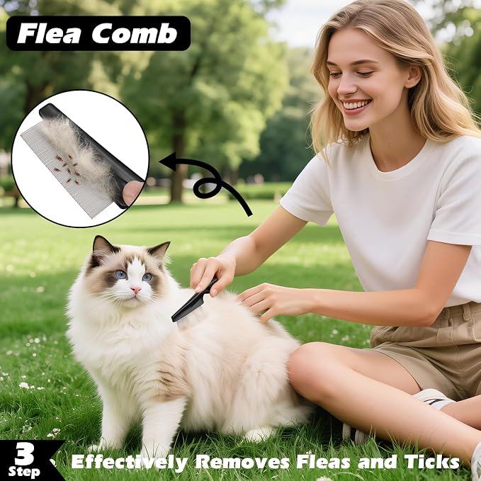 Professional 3PCS Self Cleaning Slicker Brush & Pet Grooming Rake & Flea Comb for Dogs,Cats and Horses | Double-Sided Dematting Comb & Skin Friendly Deshedding Grooming Tool (Light Purple)