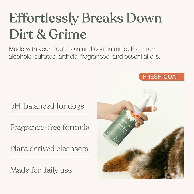 Dandylion Waterless Dog Shampoo, Fresh Coat, Dog Dry Shampoo, Dry Shampoo for Dogs, No Rinse Fragrance Free Cleansing Spray, Waterless Shampoo for Dogs, Dry Shampoo Alternative, 8.4 fl oz