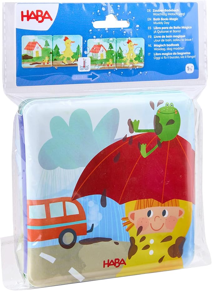 HABA Magic Muddy Day Color Changing Bath Book for Toddlers & Babies – Interactive Farm Bath Toy with Water Reveal Pages for Sensory Play & Early Learning