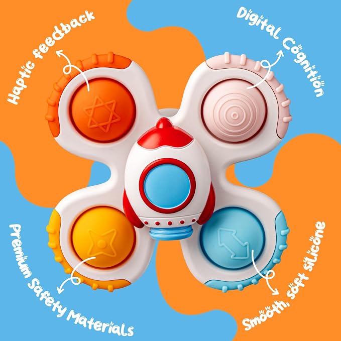 Baby Rocket Suction Cup Spinner Travel Toys for Kids Ages 1-3, Fidget Spinner Toys for 1 Year Old Boy Girl 12 Months, Sensory Bath Toy for Toddlers Infants Birthday Gifts