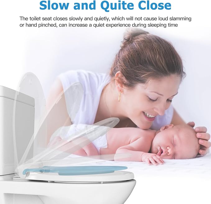 Toilet Seat Cover,Toddler Toilet Seat Round for Kids Potty Training, Soft-Close Design with PP Material, Built-In Child Seat for Toddlers, Easy to Clean and Install - Blue Lid