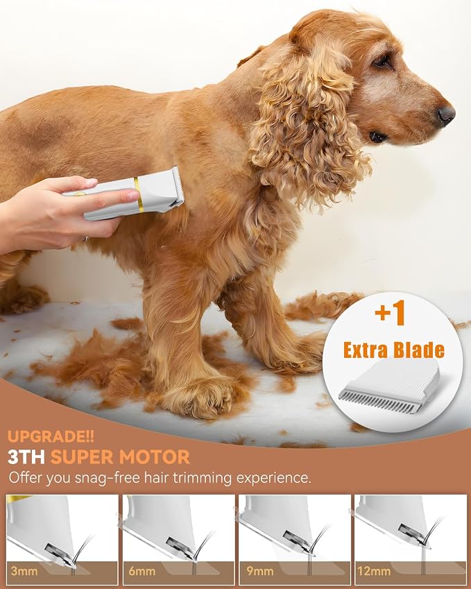 unibono Dog Grooming Kit with Paw Trimmer, All-in-One Low Noise Electric Rechargeable Small Quiet Pet Clippers Foot Dog Hair Shaver with Stainless Steel Scissors and Comb for Dogs at Home