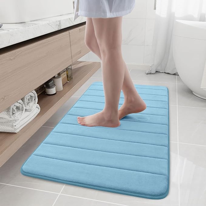 Buganda Memory Foam Bath Mat, 44" x 24", Ultra Soft Bathroom Rugs, Water Absorbent and Machine Washable Bath Rug Runner for Bathroom, Shower, and Tub, Blue