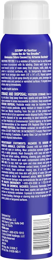 Ozium 3.5 Oz. Air Sanitizer & Odor Eliminator for Homes, Cars, Offices and More, Original Scent,(Pack of 2), clear