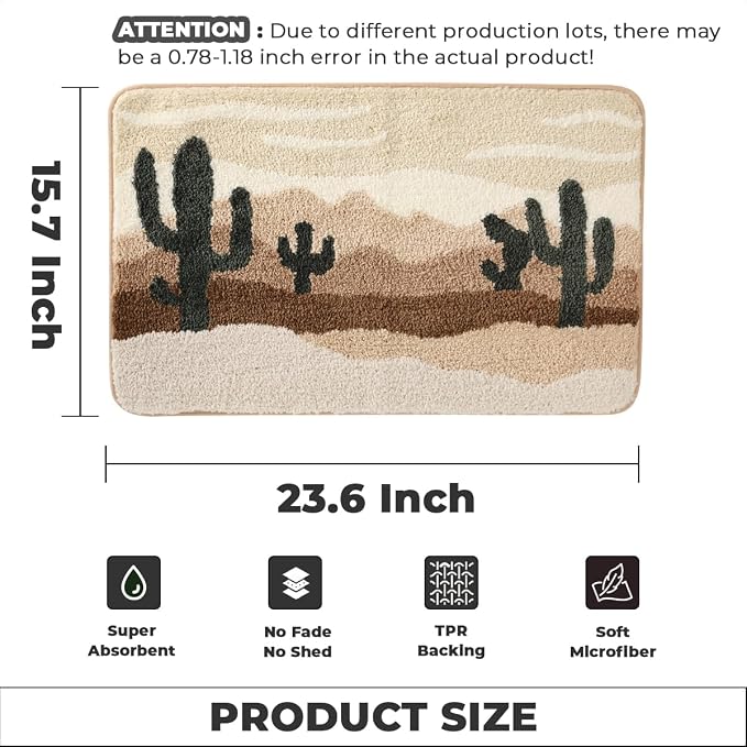 Luxury Bath Mat Super Absorbent and Non Slip Bathroom Rug Forest Mat Machine Washable Soft Microfiber Rug for Dining Room, Living Room and Tub (Deserts, 23"x16")