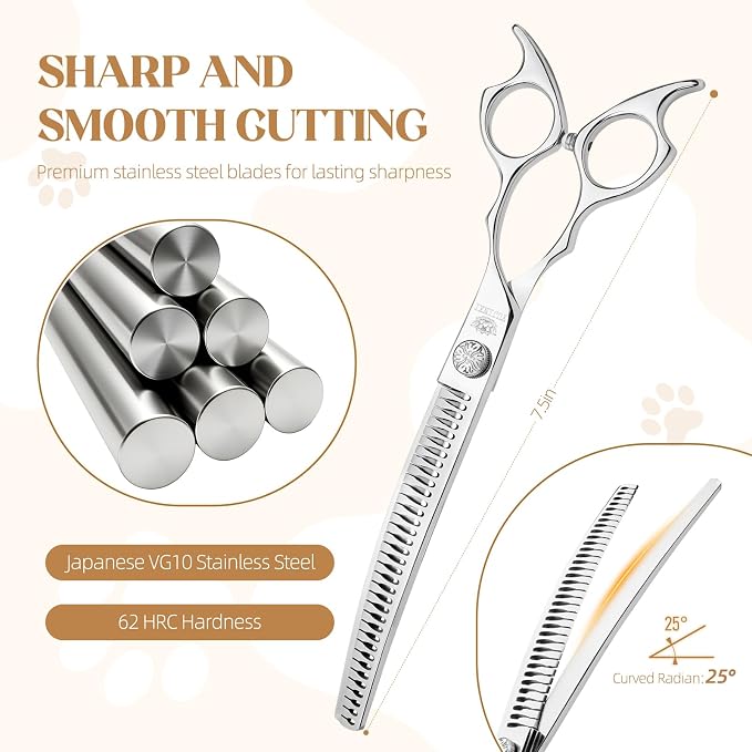 7.5 Inch VG10 Curved Chunkers Shears for Dog Grooming | Blending, bulk removal and texture control for face, paws, legs and body