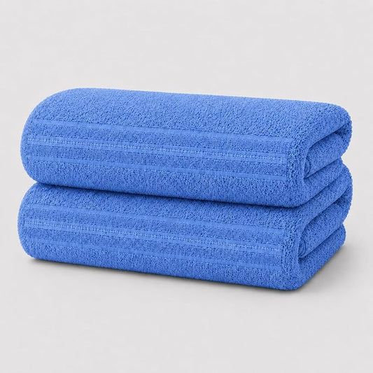 Terry Bath Sheet Set of 2 Electric Blue Bath Towels Set 35x70 Inches, 100 Combed Long Staple Cotton Highly Absorbent Ultra Soft Oversized Large Luxury Hotel & Spa Quality Bathroom Towels Set