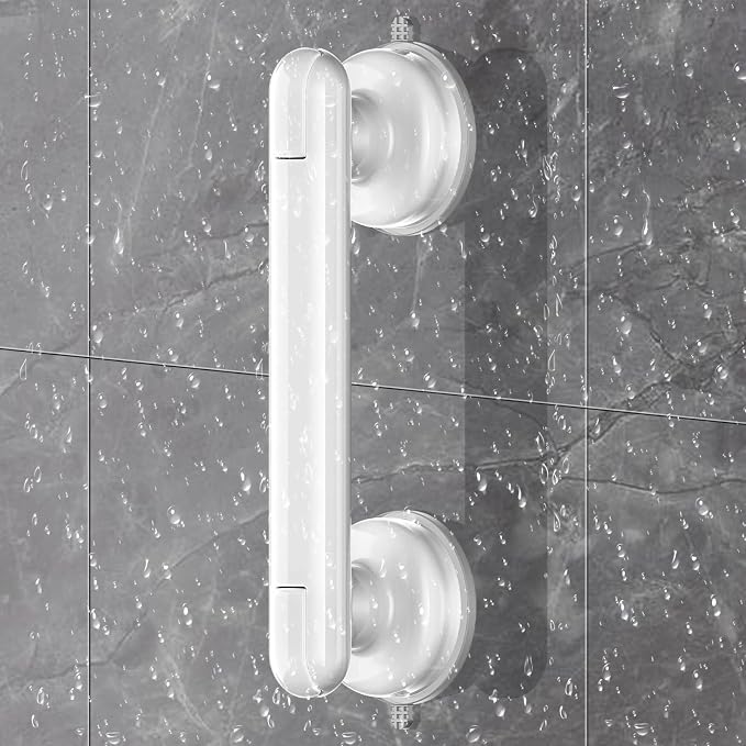 Upgraded 2-Pack Grab Bars for Shower Bathroom Wall, Heavy-Duty Suction Grab Bars Shower Handle Safety for Elderly Seniors Handicap, No Drilling Tool-Free, Reusable (Black and White)