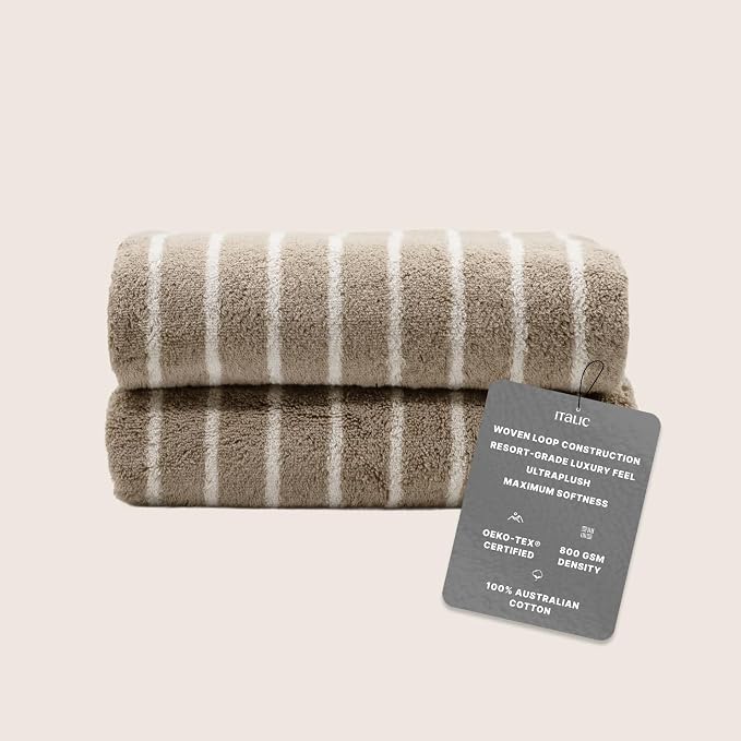 Italic Ultraplush 100% Australian Cotton Bath Sheets - Set of 2 Luxury Extra Large Heavy Duty Bath Sheets, 800GSM Plush and Absorbent Bath Sheets for Hotels, Bath & Spa (Tan & Ecru)