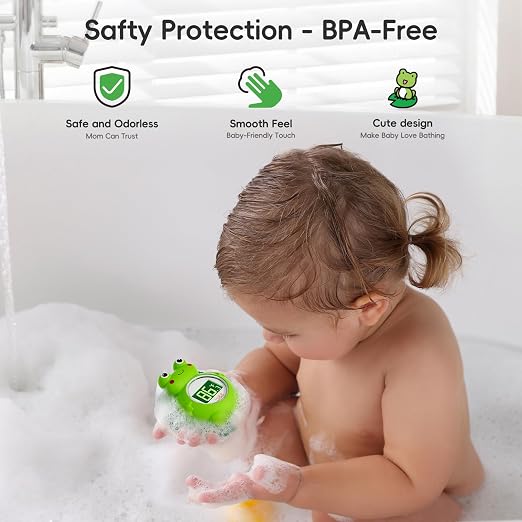 b&h Rechargeable Baby Bath Thermometer, Floating Safety Toddlers Bathtub Thermometer for Accurately Measuring Toddler’s Tub Water Temperature, Newborn Shower Essentials, Cute Frog