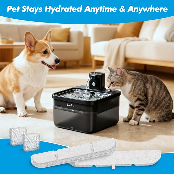 32 Pack Replacement Filters for DownyPaws Battery Operated Cat Water Fountain DPWFP6, Cat Fountain Filter Set for Downy Paws 84oz/2.5L Wireless Dog Pet Water Dispenser (16 Filters & 16 Sponges)