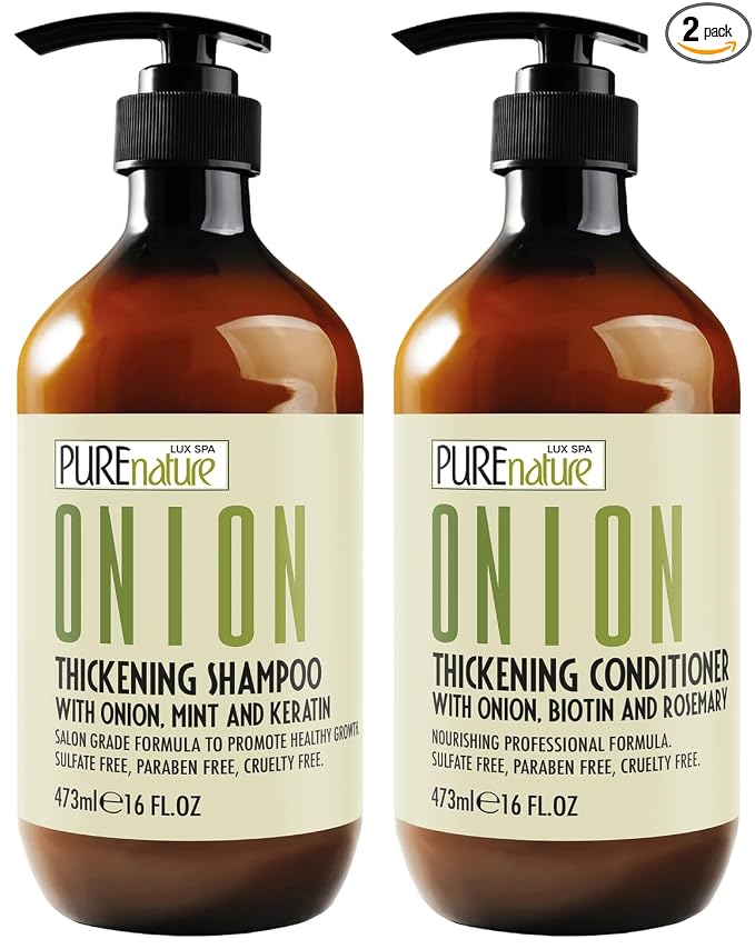 Onion Shampoo and Conditioner Set - Sulfate Free Thickening Formula for Men and Women - Paraben Free Volumizing Set for Thin, Fine Hair - Volume Boosting Salon Professional Care - 16 Fl Oz (Set of 2)