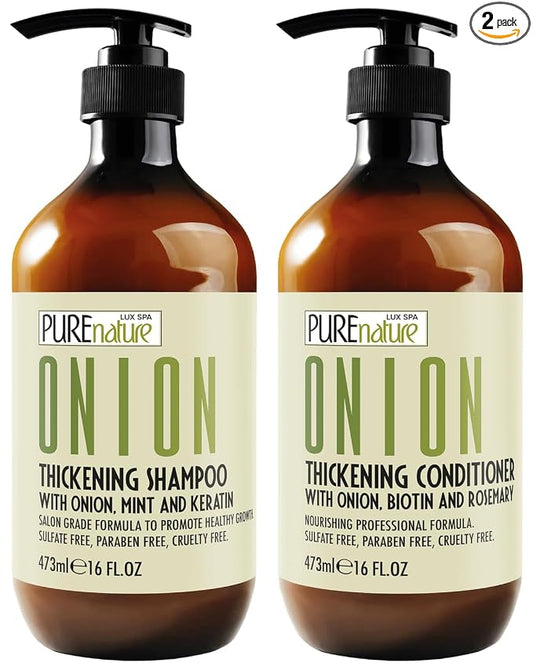 Onion Shampoo and Conditioner Set - Sulfate Free Thickening Formula for Men and Women - Paraben Free Volumizing Set for Thin, Fine Hair - Volume Boosting Salon Professional Care - 16 Fl Oz (Set of 2)