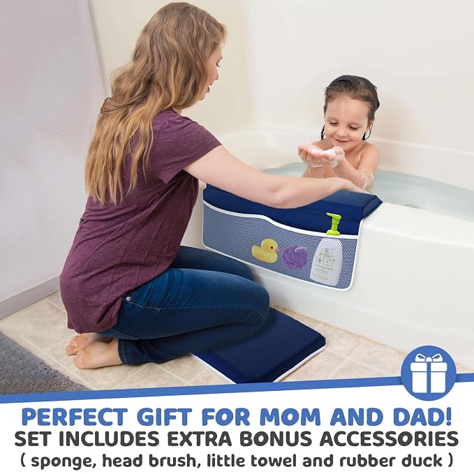 Bath Kneeler & Elbow Kneeling Rest Pad Set for Baby Washing Baths Gift Set | Includes Sponges Duckies Cloths & More! Perfect Set for Bath Time - Baby Shower and Birthday Gifts Necessity & Essentials