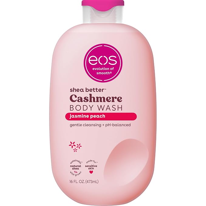 eos Cashmere Body Wash – Jasmine Peach, Moisturizing Body Wash, Creamy Gel Formula, with Shea Butter, Glycerin, Vitamin E, pH Balanced, Sensitive Skin, Vegan, 16 fl oz