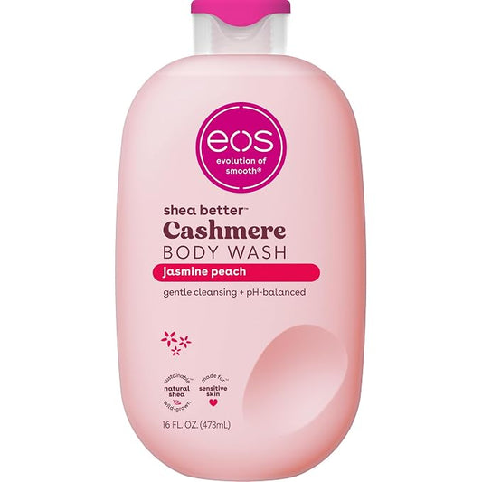 eos Cashmere Body Wash – Jasmine Peach, Moisturizing Body Wash, Creamy Gel Formula, with Shea Butter, Glycerin, Vitamin E, pH Balanced, Sensitive Skin, Vegan, 16 fl oz