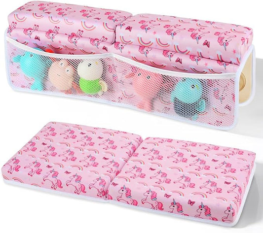 Baby Bath Kneeler and Elbow Rest Pad Set,1.5" Thick Baby Bath Kneeler Pads with Toys Organizer, Pads to Support The Arm, Essentials, Ideal Kneeling Pad for Bathing（Pink）