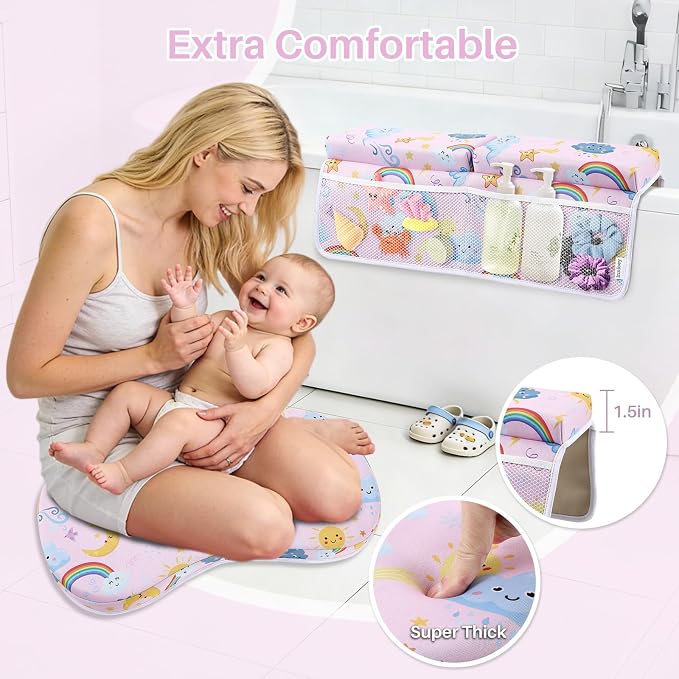 Bath Kneeler and Elbow Rest Pad Set, 1.6'' Thick, Quickly Dry, Bathtub Kneeler Pad with Bath Accessories Storage, Bath Kneeling Pad and Elbow Pad for Tub