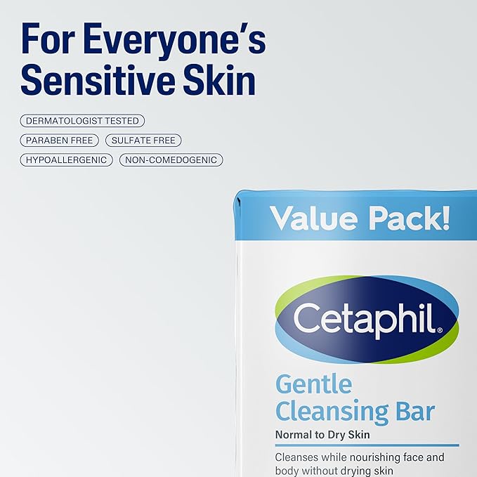 Cetaphil, Gentle Cleansing Bar, Bar, Nourishing Cleansing Bar for Dry, Sensitive Skin, Non-Comedogenic, Non-Irritating for Sensitive Skin, 4.5 Ounce, 3 Count
