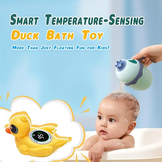 Baby Bathtub Thermometer with LED Display Screen+Cute Duck toy-2-in-1 | Color Coded Alarm (Cold/Comfortable/hot) Bath Temperature Monitor, Adorable Floating Toys for Infants, Essential for Babies