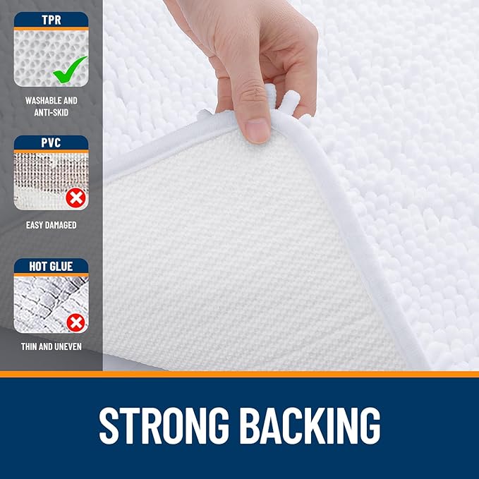 OLANLY Small Bathroom Rugs 24x16, Extra Soft Absorbent Chenille Bath Rugs, Rubber Backing Quick Dry, Machine Washable Bath Mats for Bathroom Floor, Tub and Shower, Home Decor Accessories, White