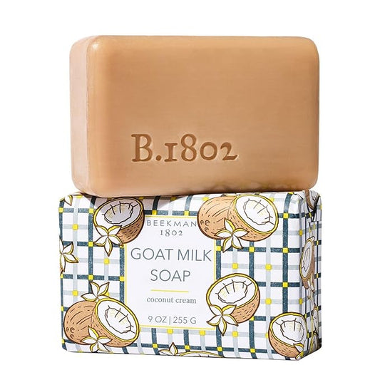 Beekman 1802 Goat Milk Soap – Moisturizing Hand & Body Soap Bar with Shea Butter & Botanical Oils, Triple-Milled, Non-Drying, Made for Sensitive Skin, Coconut Cream 9 oz