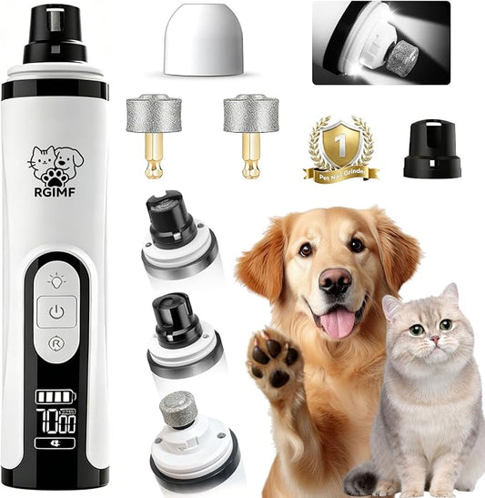 Silent Groom Pro Dog Nail Grinder -Professional Cat & Dog Nail Trimmers with light & 3 Speeds, Pet Nail Grinder Quiet and Painless Paws Grooming, Suitable for Small Medium Pets (2 Replacement Head)
