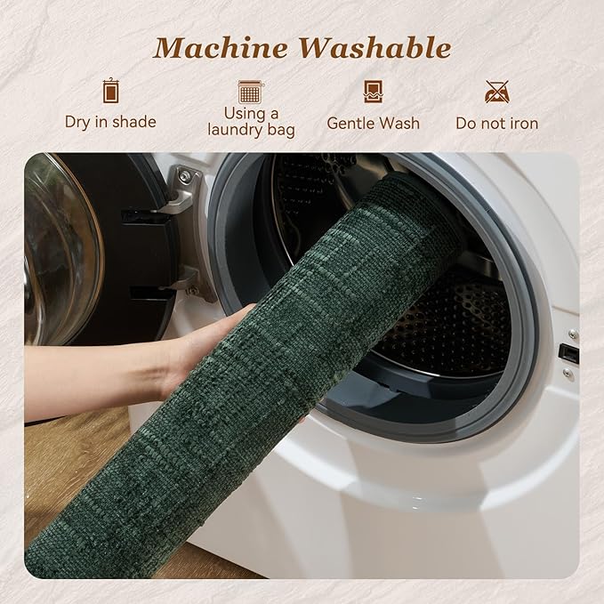 AMOAMI Bath Mat Non Slip Super Absorbent Quick Dry Bath Mats for Bathroom Floor Rubber Backing Washable Bathroom Rugs Modern Woven Jacquard Mat, Beside Tub Bath Rugs, 2' x 5', Green